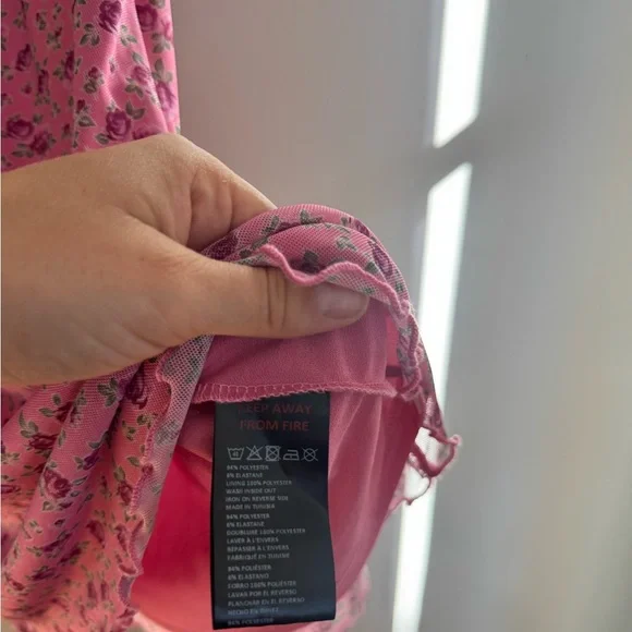 Urban Outfitters Pink Floral Ruched Mini Cami Dress Y2K Coquette 90s M Euro - Picture 5 of 6